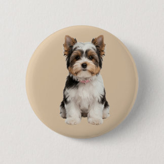 Bóton Redondo 5.08cm Retrato Redondo de Cachorrinho Biewer Yorkie Fofin