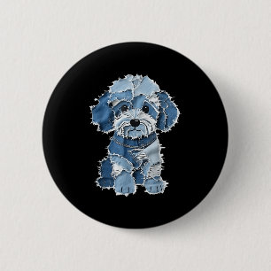 Bóton Redondo 5.08cm Retro Denim Dog Patch, Engraçado Shabby Blue Jean