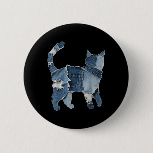 Bóton Redondo 5.08cm Retro Divertido Remendo de Denim Animal Gato Impre
