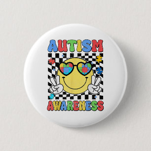 Bóton Redondo 5.08cm Retro Groovy Autismo Consciência Hippie Smile Face
