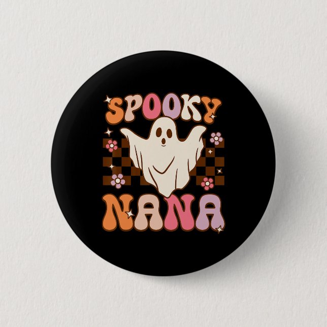 Bóton Redondo 5.08cm Retro Groovy Halloween Ghost Spooky Nana Costume (Frente)