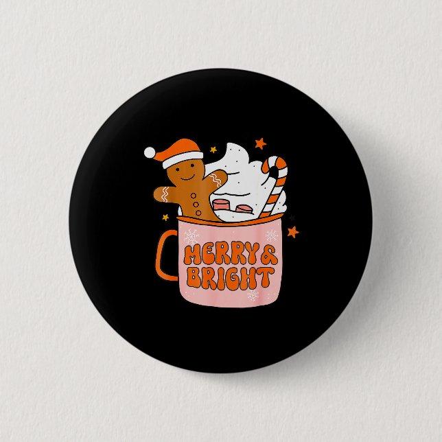 Bóton Redondo 5.08cm Retro Groovy Merry And Bright Gingerbread Christma (Frente)