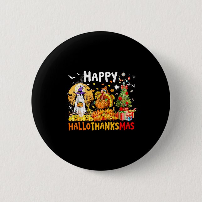 Bóton Redondo 5.08cm Retro Halloween Thanksgiving Christmas Happy Hallo (Frente)