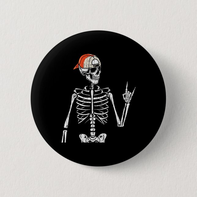 Bóton Redondo 5.08cm Retro Rocker Skeleton Roda Na Boné Skater Hall (Frente)