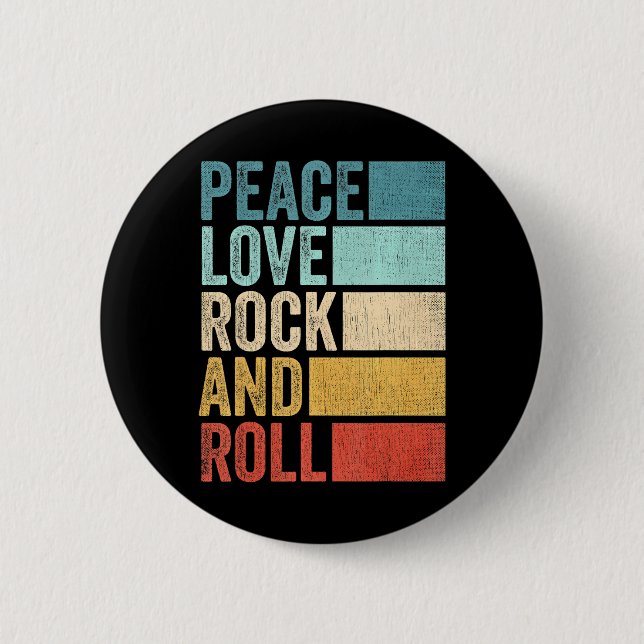 Bóton Redondo 5.08cm Retro Rocknroll Música Peace Love Rock And Roll (Frente)