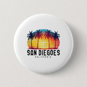 Bóton Redondo 5.08cm Retro San Diego Beaches o Surfboa da Califórnia