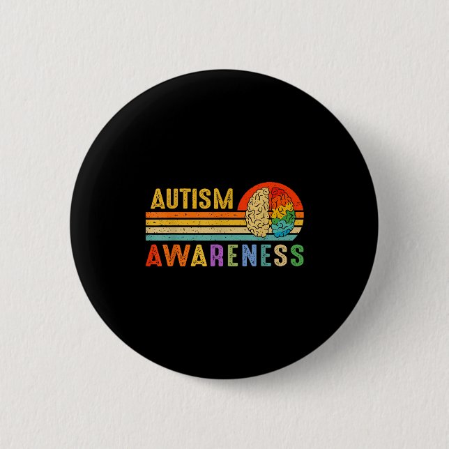 Bóton Redondo 5.08cm Retro Sunset Autism Awareness Neurodiversity Spect (Frente)