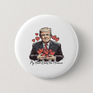 Bóton Redondo 5.08cm Retro Trump Namorados My Heart Beats For America