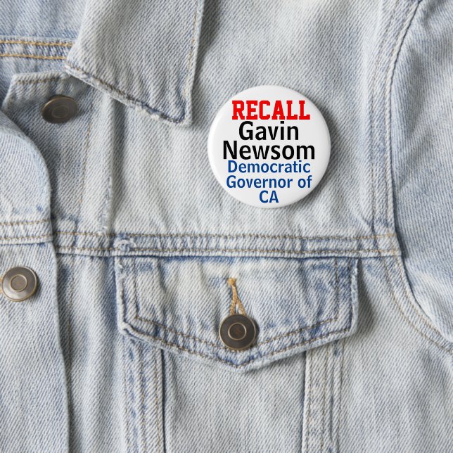 Bóton Redondo 5.08cm Revogar Gavin Newsom CA Democrata Gov. EDITAR  (In Situ)
