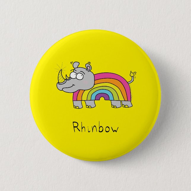Bóton Redondo 5.08cm Rhino Rainbow Funny Cute Kids Rhinoceronte (Frente)