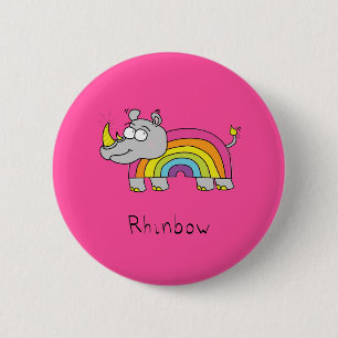 Bóton Redondo 5.08cm Rhino Rainbow Funny Cute Kids Rhinoceronte
