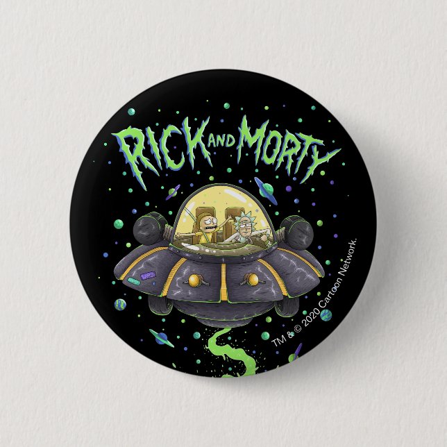 Bóton Redondo 5.08cm RICK AND MORTY™ | Illustrated Space Flight Graphic (Frente)