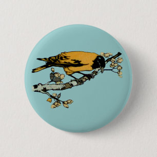 Bóton Redondo 5.08cm Rielaboração da Ilustração das Aves Vintage Amarel