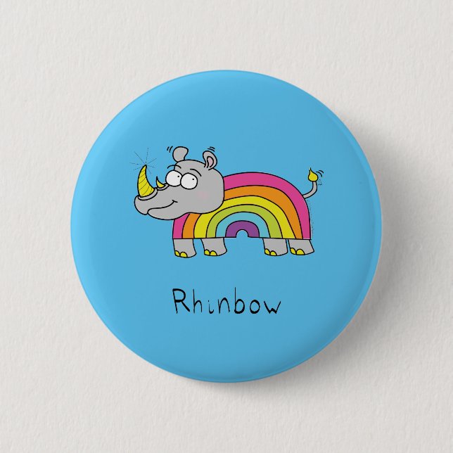 Bóton Redondo 5.08cm Rinbow Rhino Rainbow Button Pin (Frente)