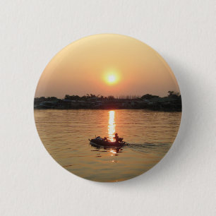 Bóton Redondo 5.08cm Rio Chao Phraya Sunset ... Ayutthaya, Tailândia