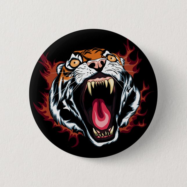 Bóton Redondo 5.08cm Roaring Tiger Face Zangada (Frente)