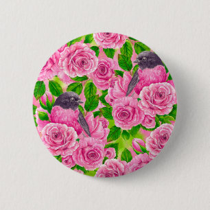 Bóton Redondo 5.08cm Robin rosa e rosas