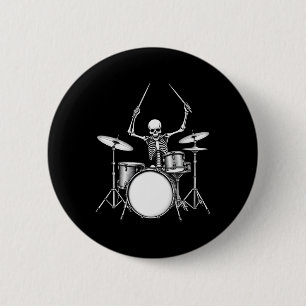 Bóton Redondo 5.08cm Rock N Roll Drummer Skeleton Tocando Tambores