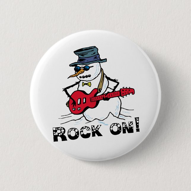 Bóton Redondo 5.08cm Rock On Guitar Tocando Snowman (Frente)