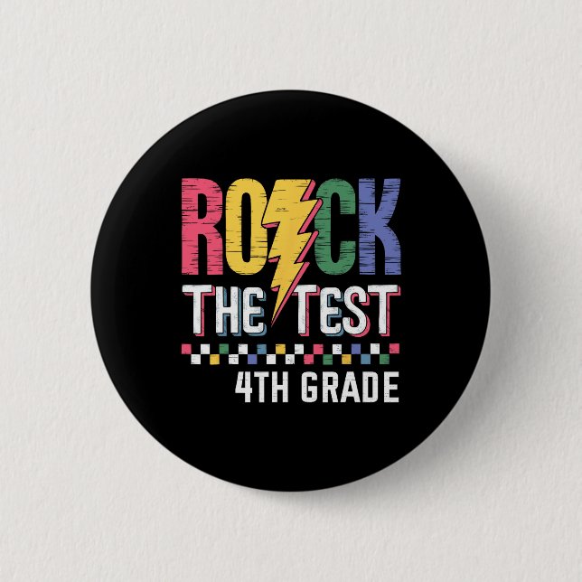 Bóton Redondo 5.08cm Rock The Test 4th Grade Testing Day Teacher Studen (Frente)