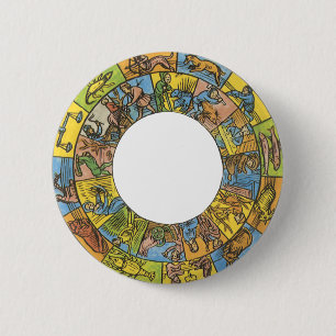 Bóton Redondo 5.08cm Roda Zodiacal Astrológica Celestial Vintage