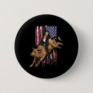Bóton Redondo 5.08cm Rodeo Bull Rider Trump American Flag
