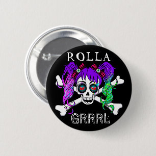 Bóton Redondo 5.08cm Rolla Grrl Punk Rock Roller Derby Button Pin