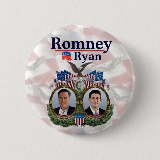 Bóton Redondo 5.08cm Romney Ryan Jugate 2012 (Frente)