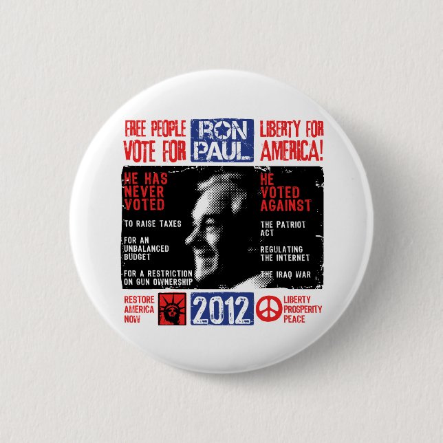 Bóton Redondo 5.08cm Ron Paul 2012 (Frente)
