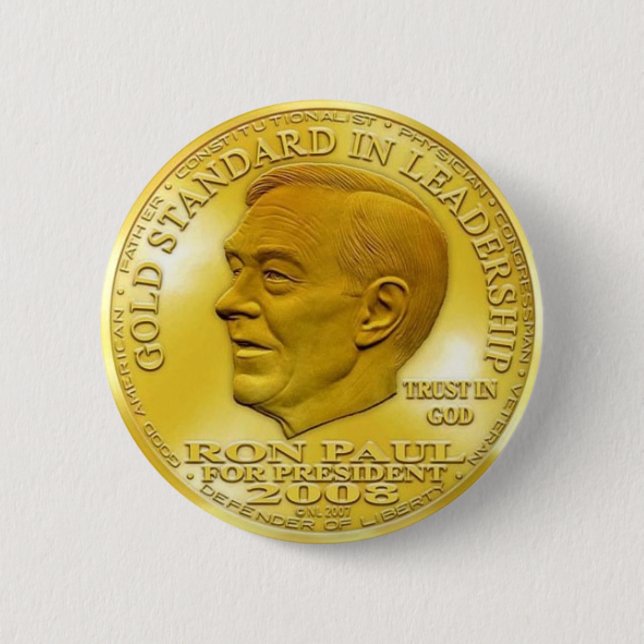 Bóton Redondo 5.08cm Ron Paul "Banido" Dólar de Liberdade Dourada... Bo (Frente)