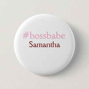 Bóton Redondo 5.08cm Rosa claro de hashtag Bossbabe adiciona nome e che
