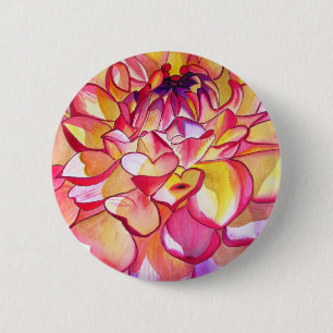 Bóton Redondo 5.08cm Rosa Dahlia flor aquarela