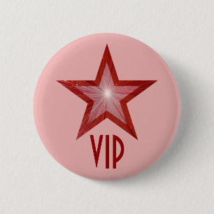 Bóton Redondo 5.08cm Rosa de botão vermelho da estrela "VIP"