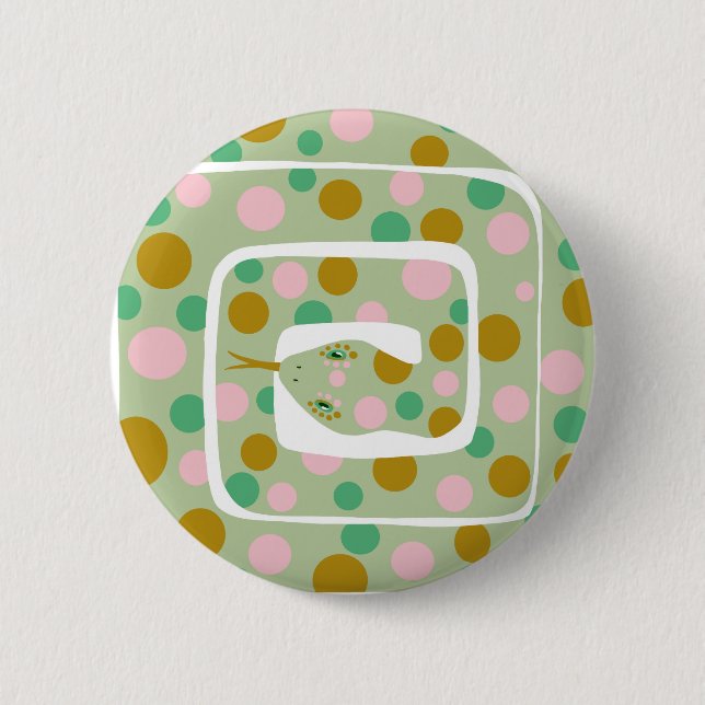 Bóton Redondo 5.08cm Rosa divertido e Abstrato verde Polka Dotada Cobra (Frente)