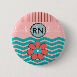 Bóton Redondo 5.08cm Rosa e azul do teste padrão do RN Chevron