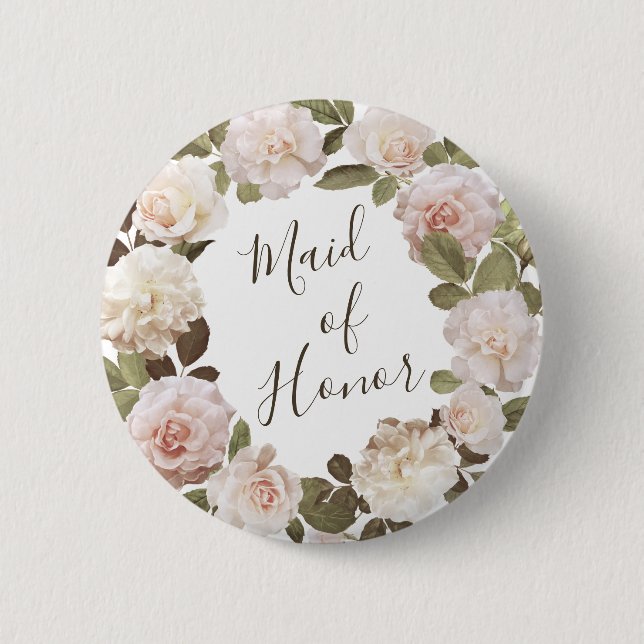 Bóton Redondo 5.08cm Rosa Francesa Antiga Dama de Honra Botão (Frente)