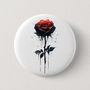 Bóton Redondo 5.08cm Rosa Gotejante de Sangue: Arte Floral Gótica