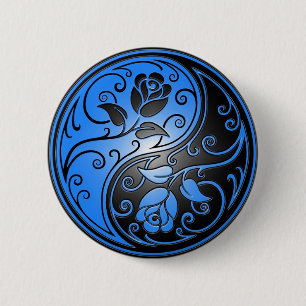 Bóton Redondo 5.08cm Rosas, azul e preto de Yin Yang