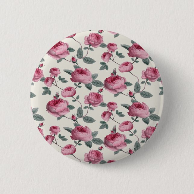 Bóton Redondo 5.08cm Rosas Rosa (Frente)