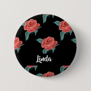 Bóton Redondo 5.08cm Rosas rosa a preto