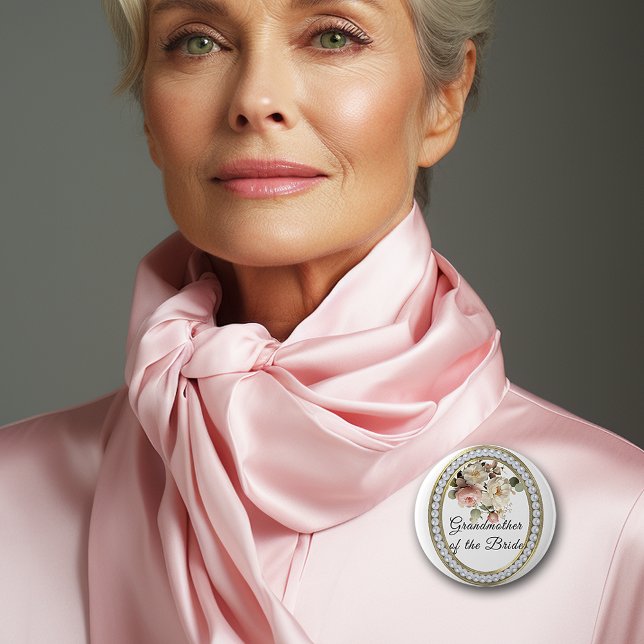 Bóton Redondo 5.08cm Rosas Rosas com Pérolas Avó da Noiva  (Criador carregado)