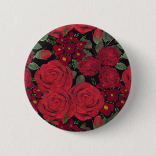 Bóton Redondo 5.08cm Rosas vermelhas de aquarela em preto