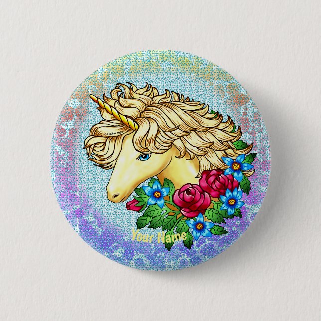 Bóton Redondo 5.08cm Roses Unicorn alfinete  (Frente)