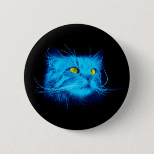Bóton Redondo 5.08cm Rosto de Gato Azul