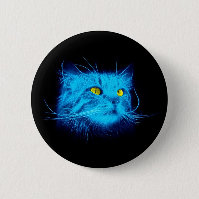 Bóton Redondo 5.08cm Rosto de Gato Azul (Frente)
