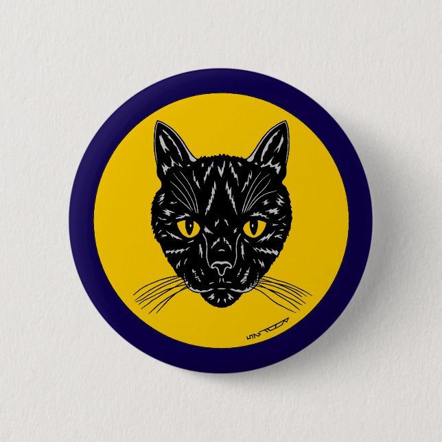 Bóton Redondo 5.08cm Rosto de Gato Negro (Frente)