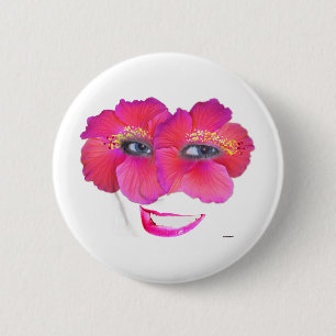 Bóton Redondo 5.08cm Rosto de Hibiscus com Sorriso - Rosa