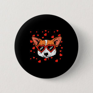 Bóton Redondo 5.08cm Rosto de Welsh Corgi Coração Óculos Cute Dia dos N