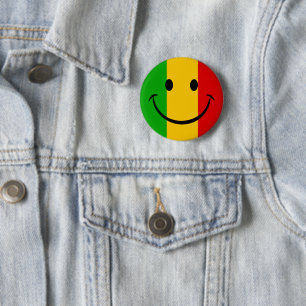 Bóton Redondo 5.08cm Rosto Emoji Sorriso Bandeira Rasta Listrada