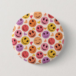 Bóton Redondo 5.08cm Rostos felizes sorridentes coloridos com corações